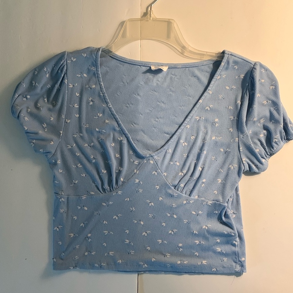 Baby blue ribbed knit crop top